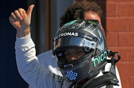 Belgium Formula One - F1 - Belgian Grand Prix 2016 - Francorchamps, Belgium - 27/8/16 - Mercedes' Nico Rosberg of Germany reacts after qualifying in pole position. REUTERS/Olivier Matthys/Pool