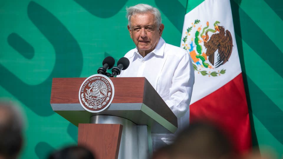 Mexican President Andres Manuel Lopez Obrador speaks during his daily morning press conference, in Mazatlan, Sinaloa State, Mexico, on April 8, 2024. - Rashide Frias/AFP/Getty Images