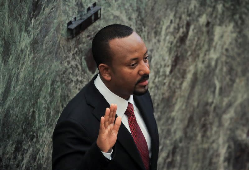 FILE PHOTO: Ethiopia's Prime Minister Abiy Ahmed takes oath during his incumbent ceremony at the Parliament building in Addis Ababa