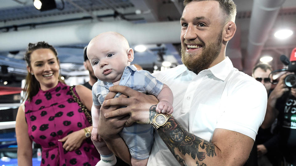 Conor McGregor, pictured here with son Conor McGregor Jr and partner Dee Devlin in 2017.