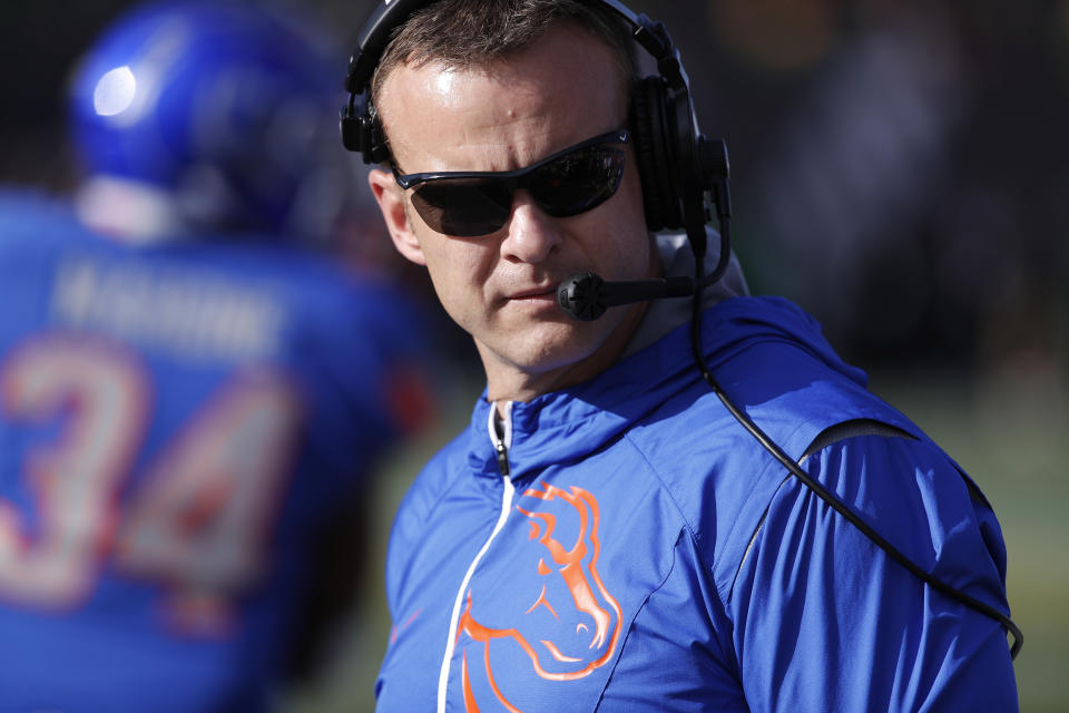 Bryan Harsin is entering his fifth season at Boise State. (AP Photo/John Locher)