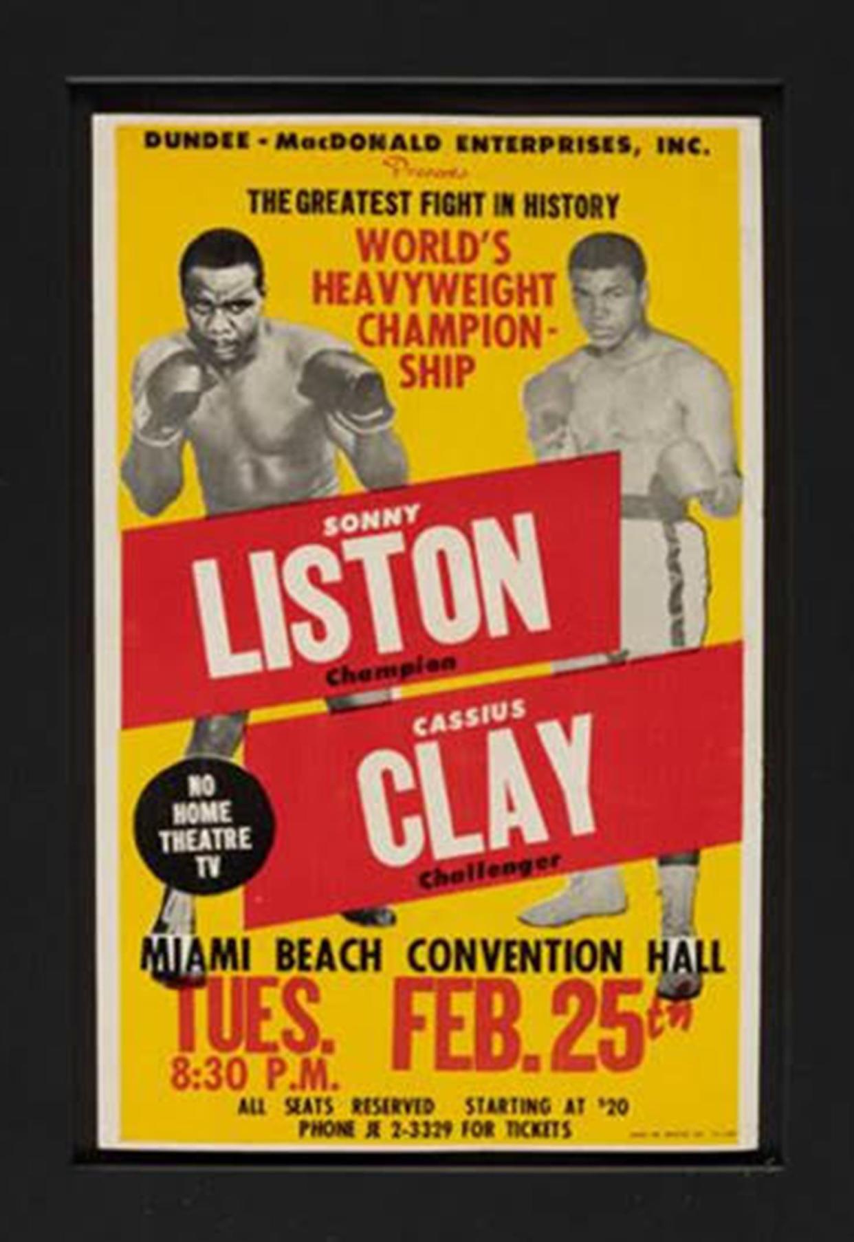 A poster from the Ali, then Cassius Clay's first fight with Sonny Liston on Feb. 27, 1964, in Miami.