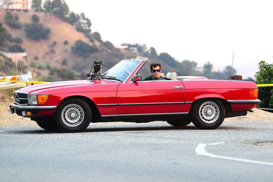 <p>Mark Ronson was spotted filming a music video in a vintage convertible near Studio City, California.</p>