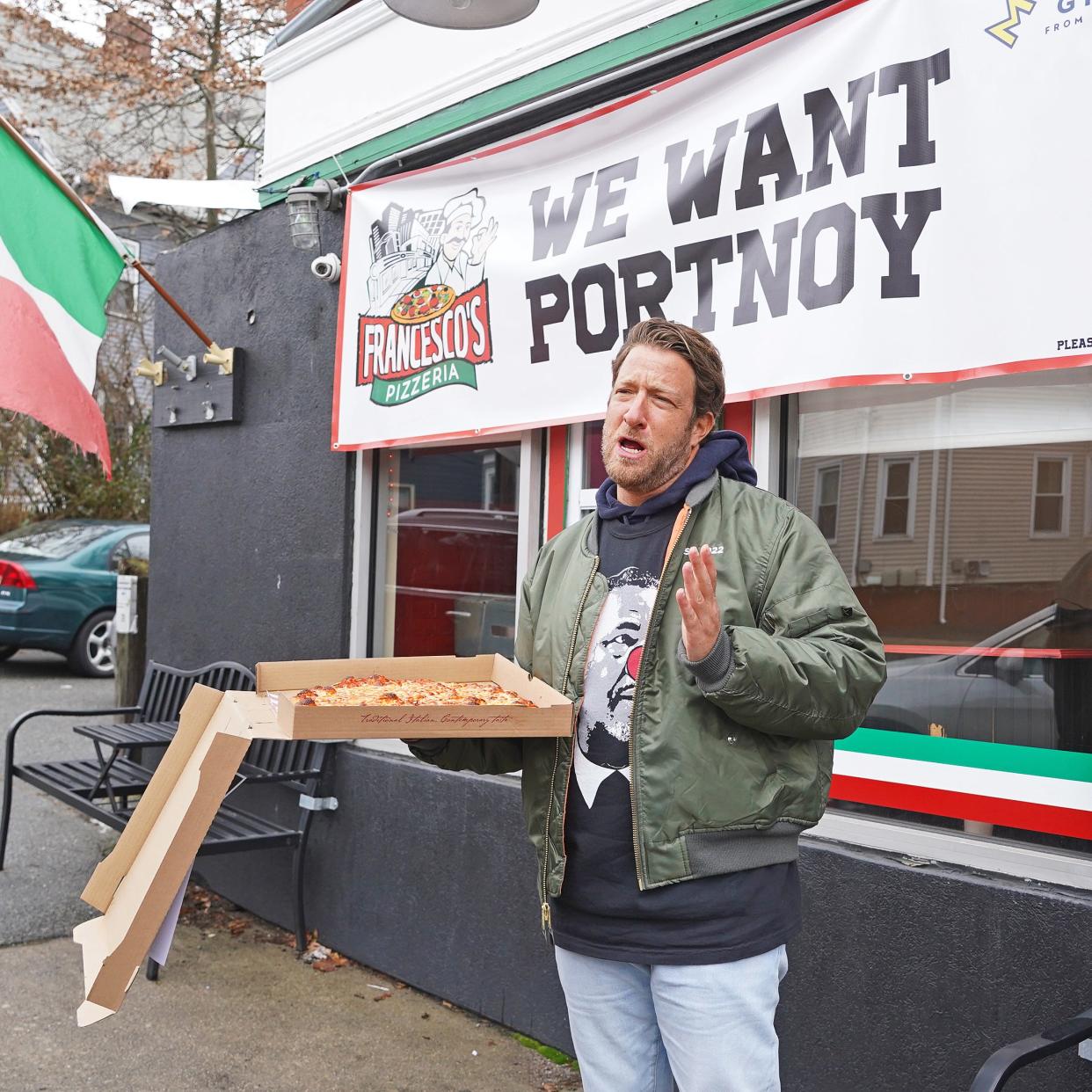 Barstool Sports founder and pizza influencer Dave Portnoy went on a four-shop tour of RI pizza places Thursday and stopped at Francesco's on Hope St. after owner Frank Schiavone got Portnoy's attention with some confident signage.