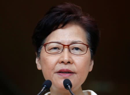 Hong Kong's Chief Executive Carrie Lam holds a news conference in Hong Kong