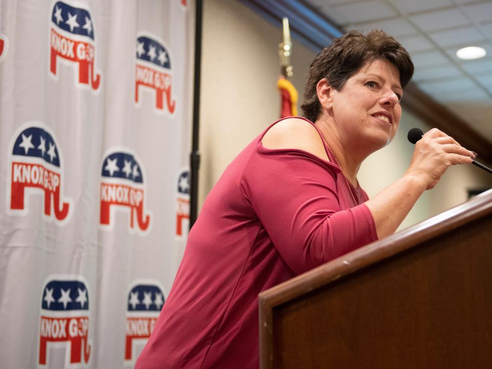 Kristi Kristy at the GOP election party in Knoxville, Tenn on Thursday, August 4, 2022. Kristy kept her seat for Knox County school board in a close race against Democrat Annabel Henley in the first partisan school board race. 