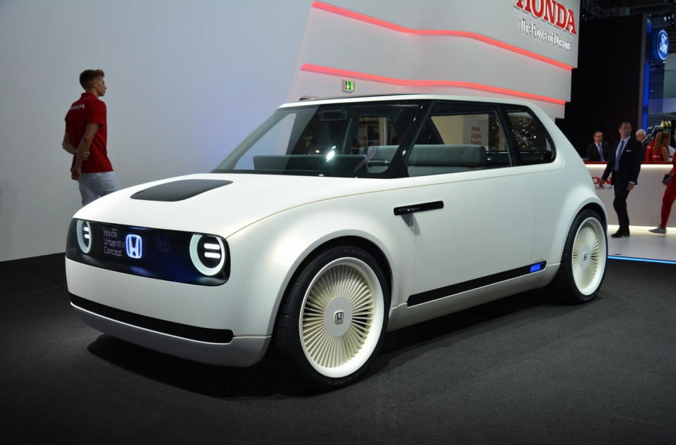 <p><strong>Honda Urban EV</strong><br>With the Clarity EV already on sale in the U.S. and Japan, the Urban EV is Honda’s city-chic offering. It’s a throwback to the Honda Civic of the 1970s, with some serious updates, like rear-hinge doors, and a dashboard almost entirely absent of controls; there’s a steering wheel and pedals, but you need to talk to the car for everything else. Honda says the car’s system “learns from the driver by detecting emotions behind their judgments.” Anticipated launch year: 2019 (Digital Trends) </p>