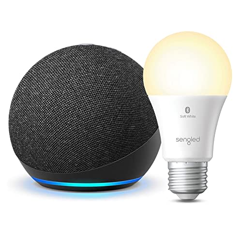 Echo Dot (4th Gen) | Charcoal with Sengled Bluetooth bulb | Alexa smart home starter kit