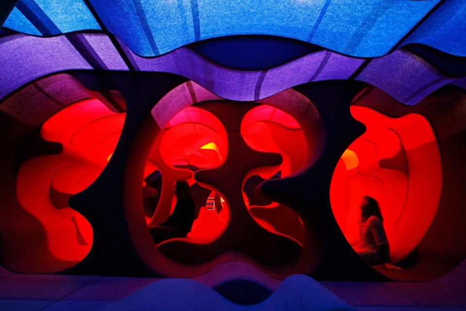 Verner Panton's "Phantasy Landscape," which is made of fabric, wood, and foam rubber.