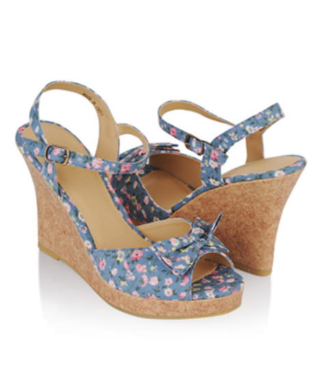 Floral Bow-Wedge Sandals