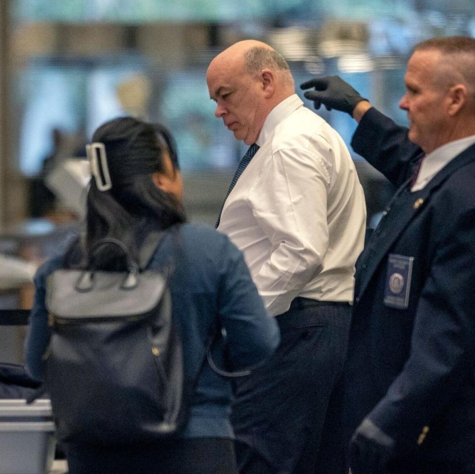 Mike Lynch, former chief executive officer of Autonomy Corp., center, arrives at federal court in San Francisco