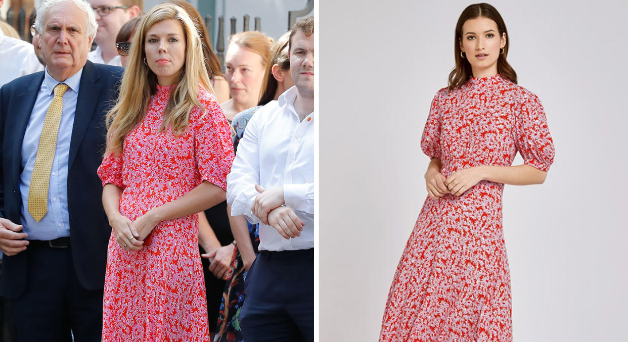 Carrie Symonds wore a Ghost dress for her Downing Street debut [Photo: Getty Images/ Ghost]