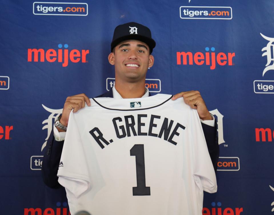 Detroit Tigers introduce first-round draft pick Riley Greene, Friday, June 7, 2019 at Comerica Park.