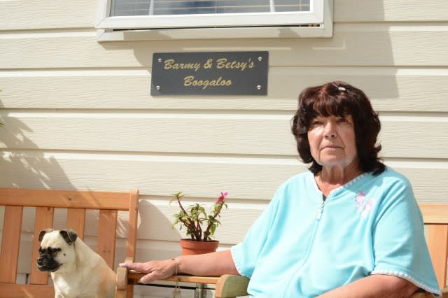 Marion outside her granny annex