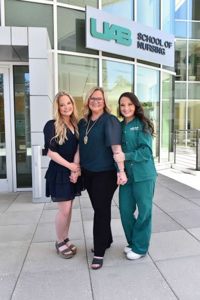 PHOTO: Taylor England, Tara Wood, and Jade England have a close connection to the University of Alabama at Birmingham. (Frank Couch/UAB School of Nursing)