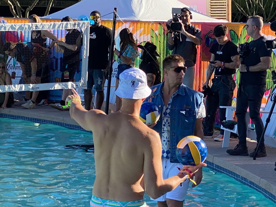 Rob Gronkowski takes part in a pool volleyball game at Gronk Beach.