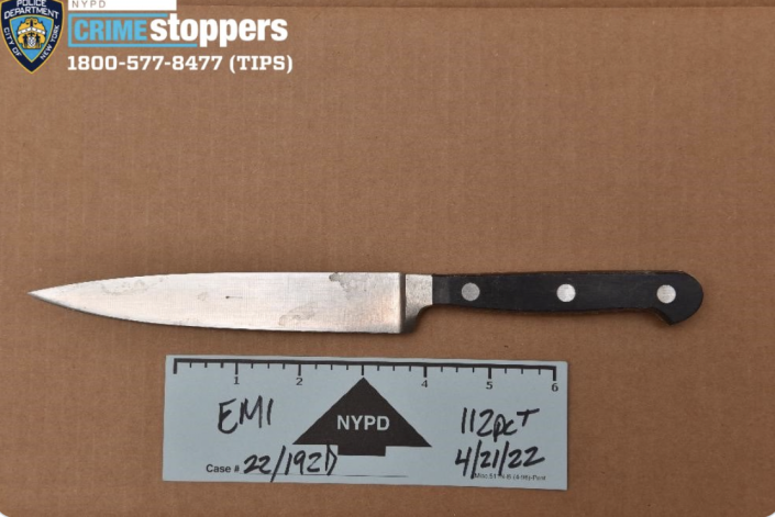 The NYPD say they recovered a kitchen knife believed to have been used in Orsolya Gaal&#x002019;s murder from her home (NYPD)