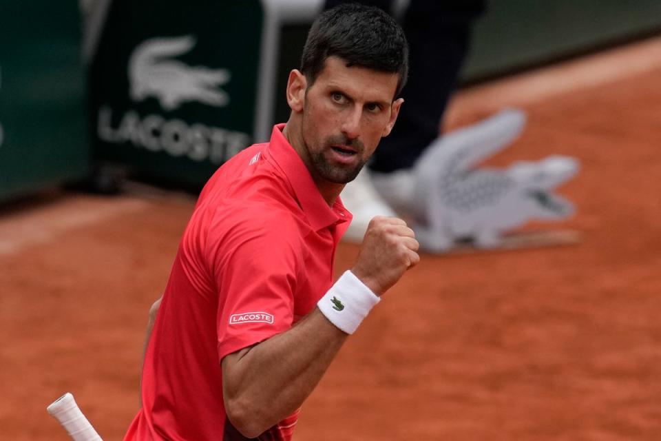 Novak Djokovic celebrates his win over Diego Schwartzman (Christophe Ena/AP) (AP)