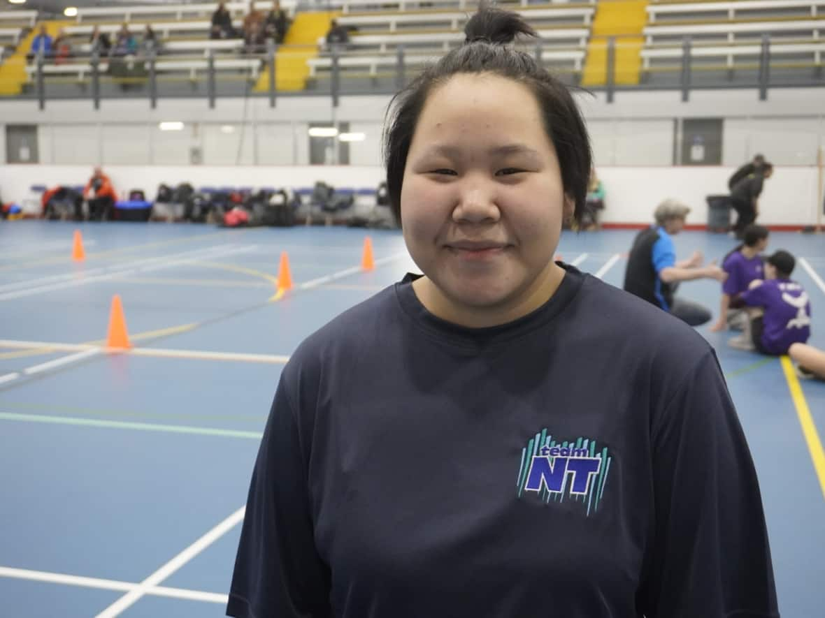 Krista Kitekudlak, 15, from Ulukhaktok, N.W.T., is competing in the Arctic Winter Games. She said she's there to make her family proud.  (Natalie Pressman/CBC - image credit)