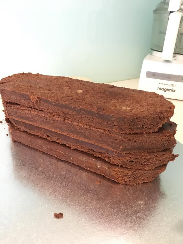 She cut some precious time from the process by skipping the baking and buying Coles’ celebration cake slabs instead. Photo: Facebook/Lisa Crepelliere