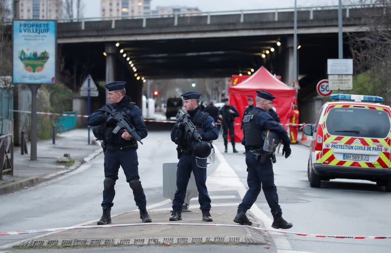 French police secure an area after a knife attack in a public park in Villejuif