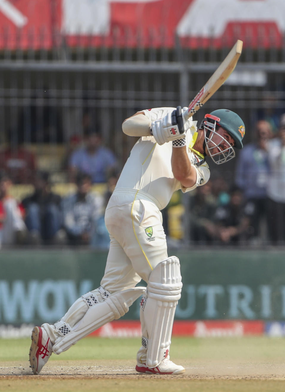 Australia's Travis Head plays a shot during the third day of third cricket test match between India and Australia in Indore, India, Friday, March 3, 2023. (AP Photo/Surjeet Yadav)