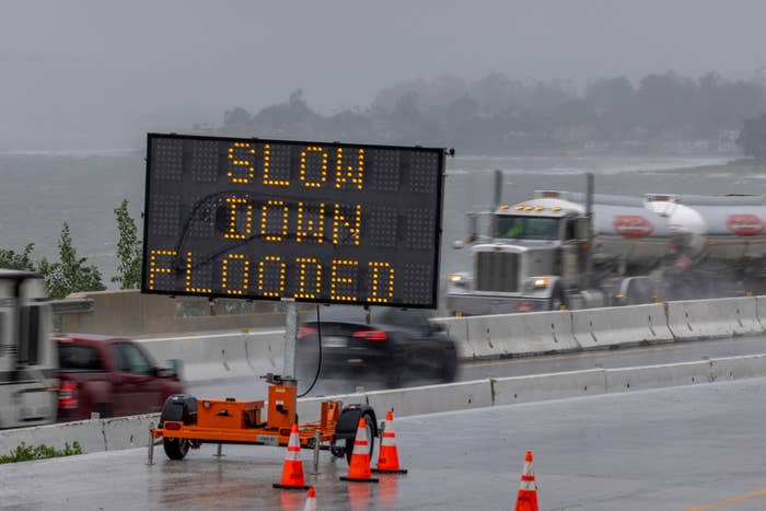 A road sign encourages drivers to slow down outside of Santa Barbara on Feb. 4.