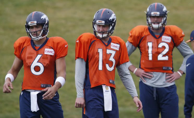 Mark Sanchez (6), Trevor Siemian (13) and Paxton Lynch (12) (AP)