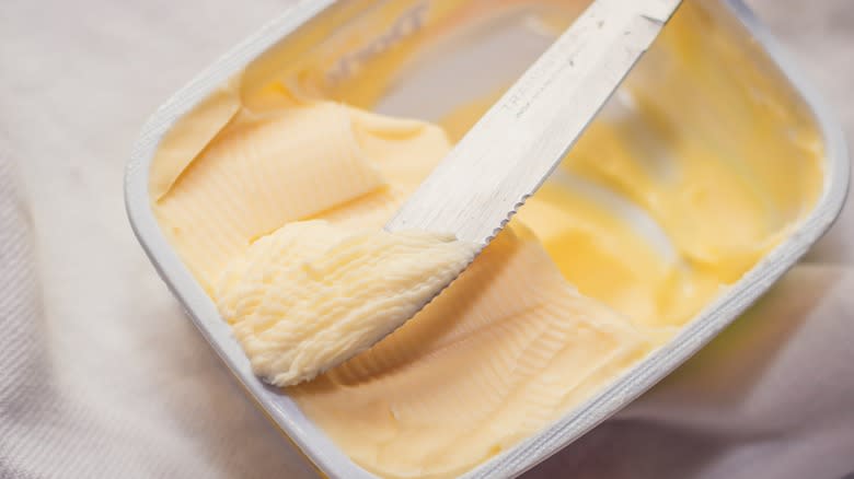open tub of margarine