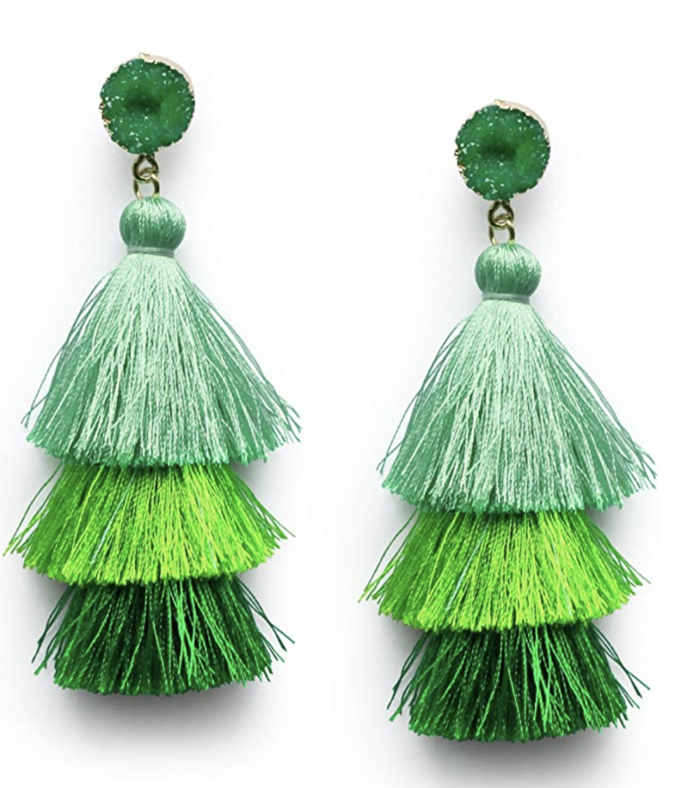 4) Green Ombre Tassel Earrings