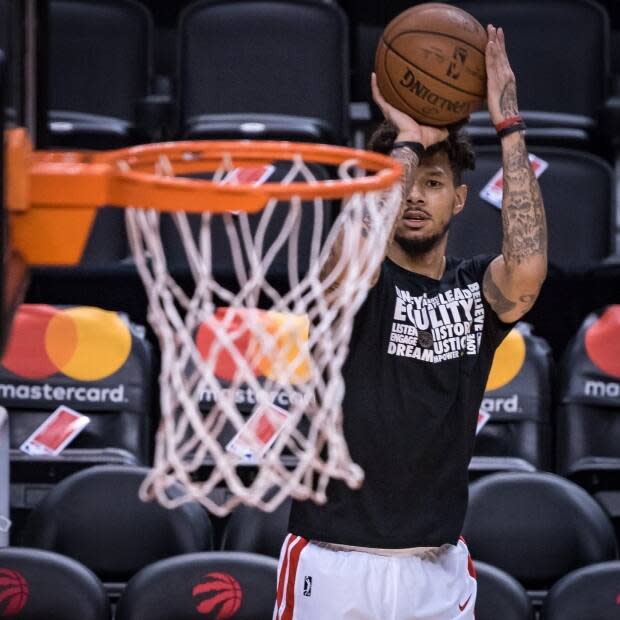 Negus Webster-Chan, seen playing with the Raptors 905 in 2018, is familiar with taking unconventional routes in his basketball career, which has been guided by free-spirited decisions and loyalty. (@Raptors905/Twitter - image credit)