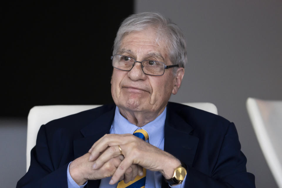 Attorney Joel Finkelstein, who was present at the signing of the Voting Rights Act of 1965, reflects on that historic event and how the legislation was born, during an interview with The Associated Press at his office in Rockville, Md., April 13, 2023. Finkelstein began his career as a young lawyer in the Civil Rights Division of the Department of Justice in 1964. (AP Photo/J. Scott Applewhite)