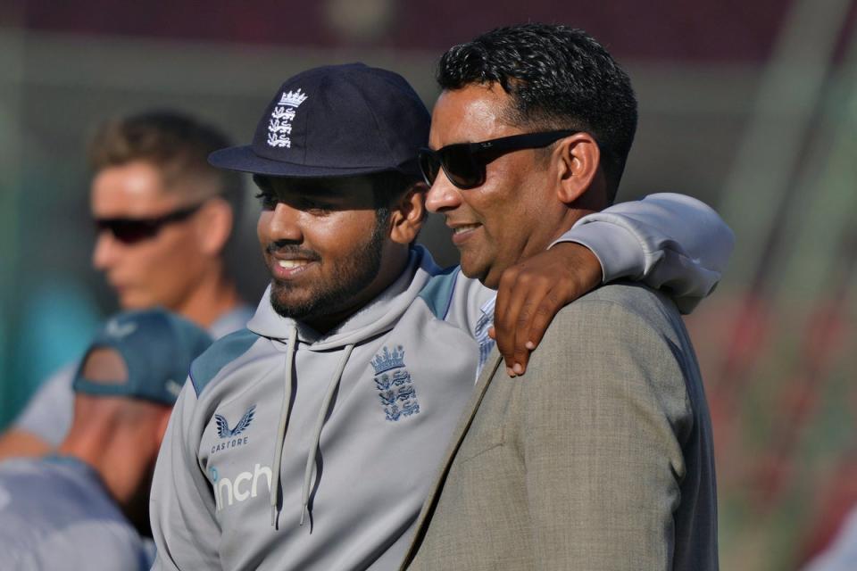 Rehan Ahmed’s father, Naeem believed England’s youngest-ever men’s Test cricketer had “something special” from a young age (Fareed Khan/AP) (AP)