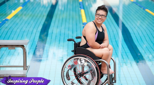 Paralympic swimmer Theresa Goh turns her disability into a triumph for herself and disability sports in S'pore. (Alan Lim Studio photo)