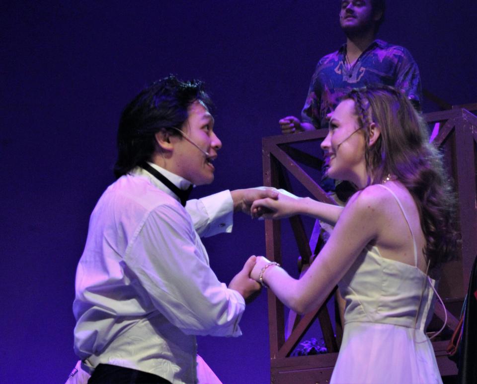 The King of Navarre (Ryan Chu) dances with the Princess (Lauren MacLeod) in this rehearsal scene from "Love's Labour's Lost."