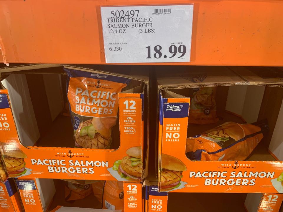 packages of salmon burgers at costco