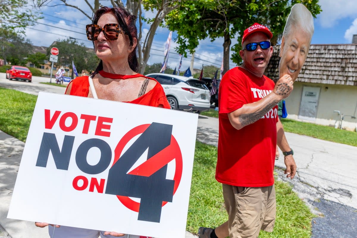 Protesters on September 3 demonstrate against Florida’s Amendment 4, a ballot measure that asks whether voters want to enshrine a right to abortion care in the state’s constitution (EPA)