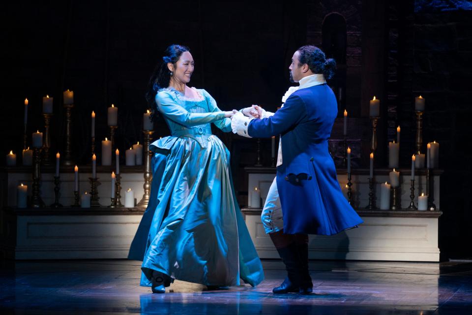 Stephanie Jae Park and Pierre Jean Gonzalez in "Hamilton," which comes to the Kravis Center for the Performing Arts in West Palm Beach from April 10-21.