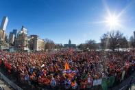 Feb 9, 2016; Denver, CO, USA; Denver Broncos fans gather in Civic Center Park prior to the Super Bowl 50 championship parade. Mandatory Credit: Isaiah J. Downing-USA TODAY Sports