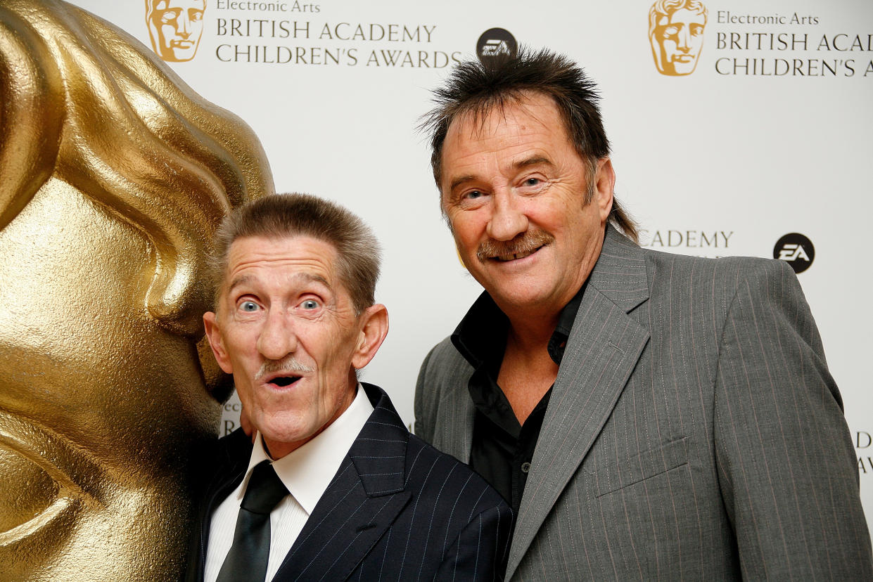 Barry Elliot and Paul Elliot, aka The Chuckle Brothers, arrive at the British Academy Children's Film and Television awards at the London Park Lane Hilton, Park Lane on November 30, 2008 in London, England.  (Photo by Gareth Davies/Getty Images)