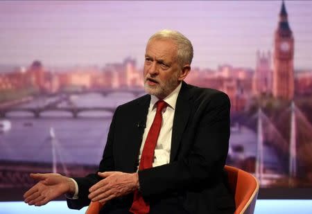 Jeremy Corbyn, leader of Britain's opposition Labour Party speaks on the BBC's Marr Show in London, Britain, June 11, 2017. Jeff Overs/BBC Handout via REUTERS