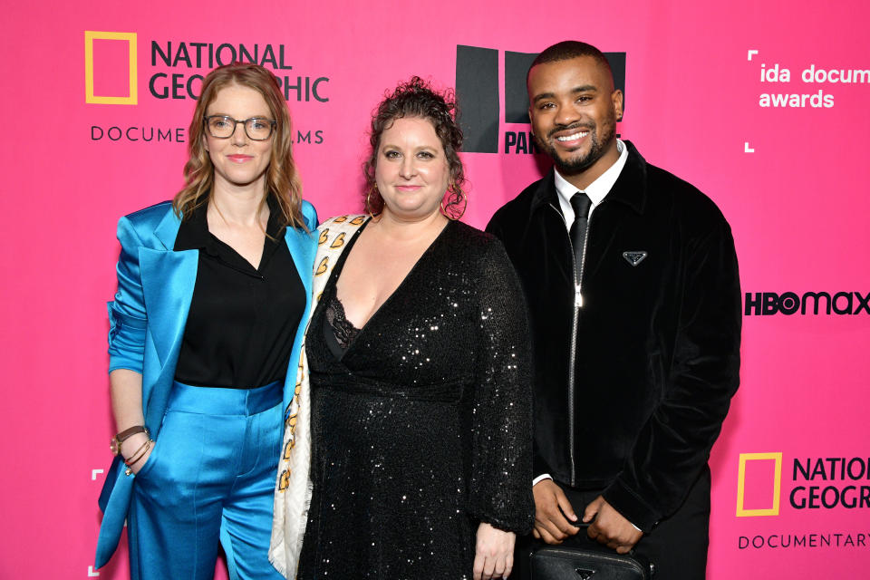 (L-R) Producer Rebecca Teitel, producer Audrey Rosenberg, and director Edward Buckles Jr. attend 38th Annual IDA Documentary Awards at Paramount Theatre on December 10, 2022 in Los Angeles, California.