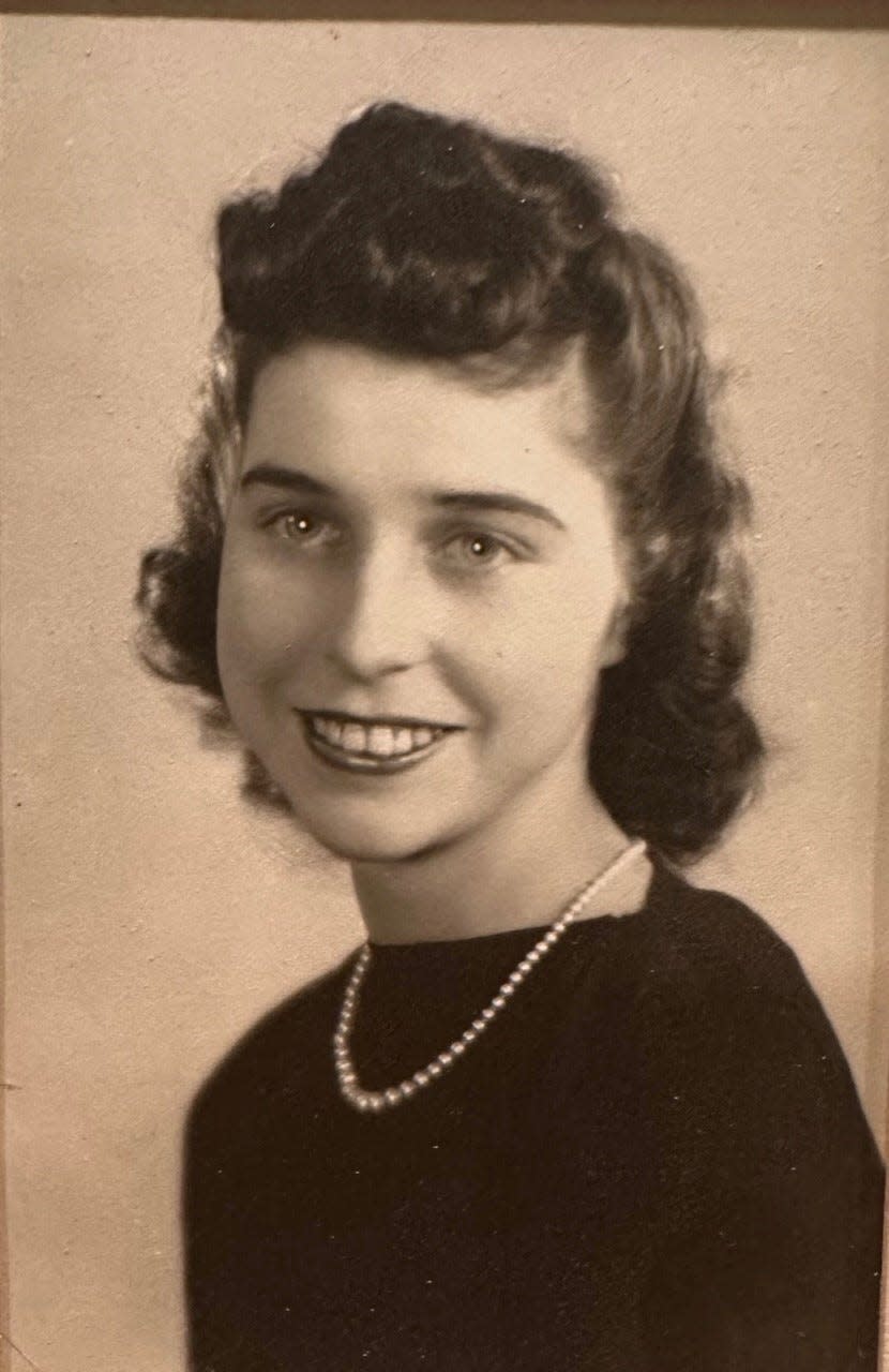 WWII veteran Judith Barstow, seen here in her 1943 graduation portrait from Fisher's Business School in Boston, turned 100 on Feb. 27, 2024. She received a surprise birthday party two days earlier, on Sunday, Feb. 25, 2024, at the Louis Lodge at Pine Hill Estates in Raynham, where she has lived for more than 40 years.