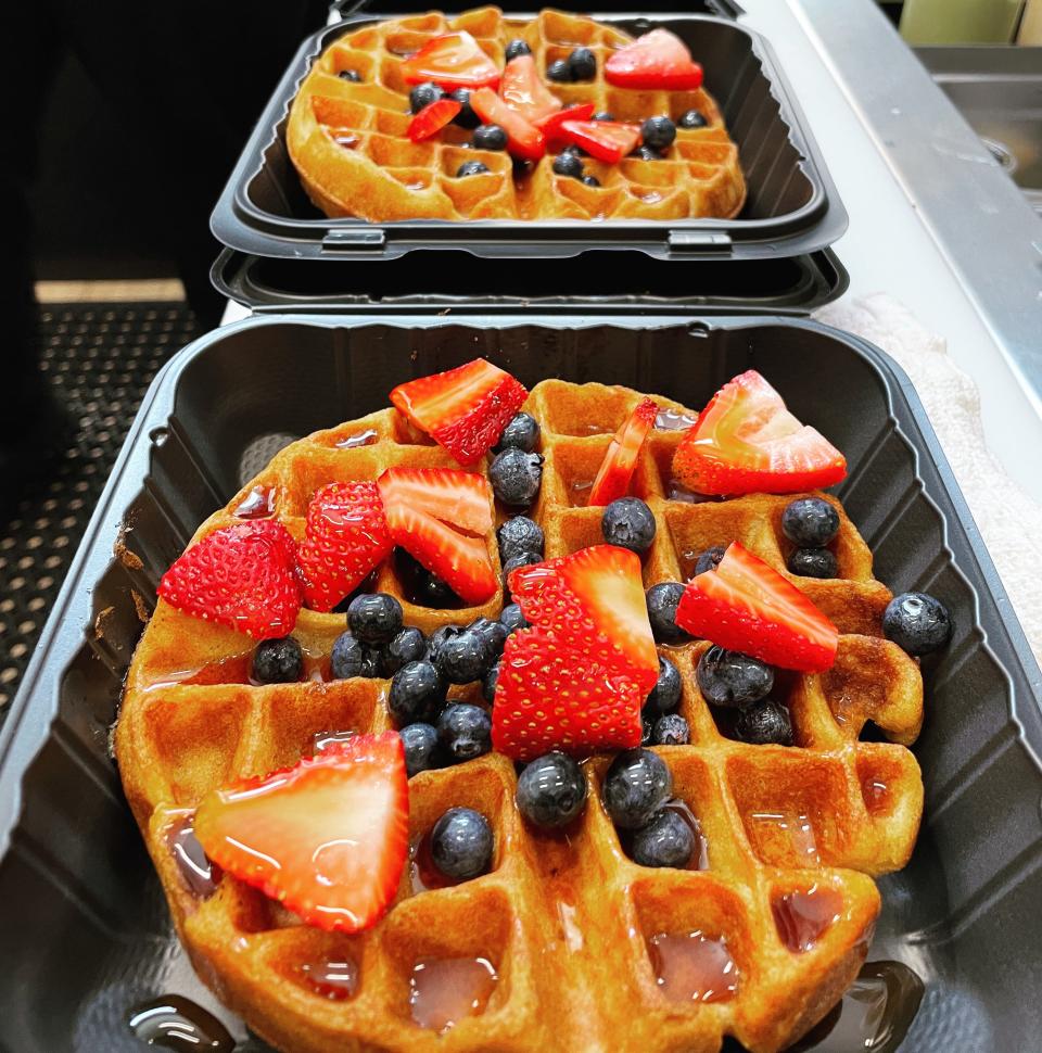 This vegan Belgian waffle loaded with goodies is a fan-favorite at Wilmington's Green Box Kitchen.