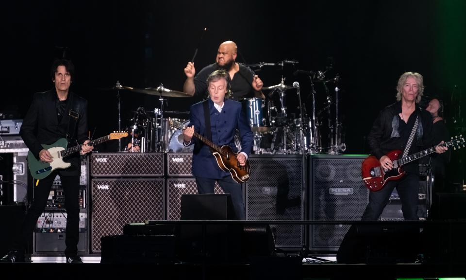 Rockers, ballads, odes to Beatles who have passed on, visits by Jersey friends Bruce Springsteen and Jon Bon Jovi, two stadium “Happy Birthday” serenades, rain (not the Beatles song) and more made the Paul McCartney show Thursday, June 16, at MetLife Stadium in East Rutherford a night to remember.