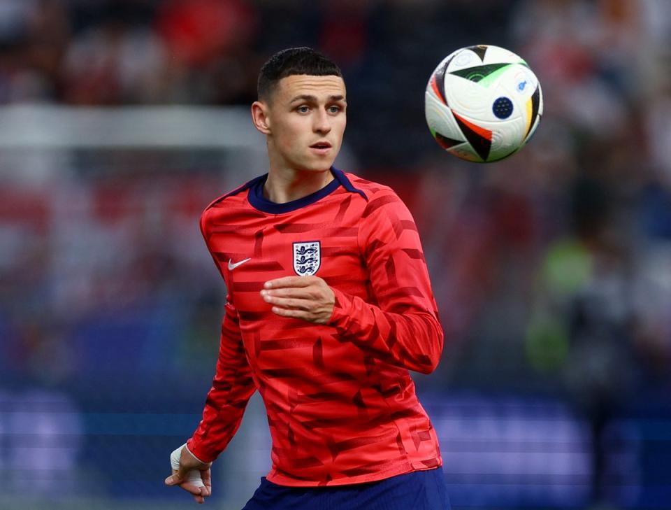 On the ball: Phil Foden in training ahead of Saturday's Euro quarter-final (REUTERS)