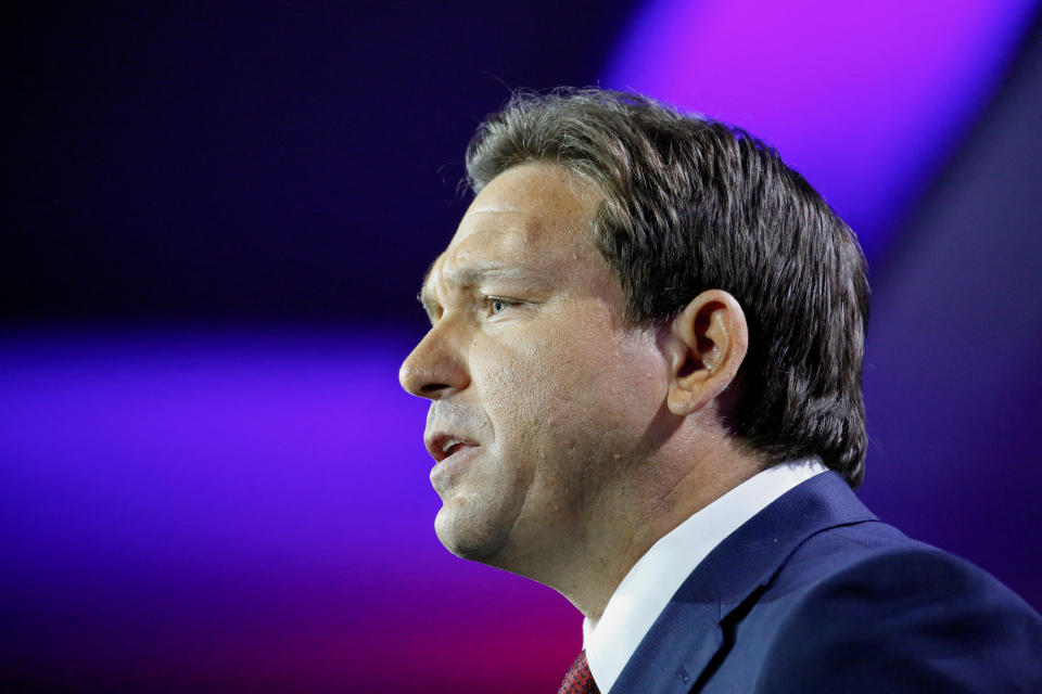 Republican Florida Governor Ron DeSantis speaks during his 2022 U.S. midterm elections night party in Tampa, Florida, U.S., November 8, 2022. REUTERS/Marco Bello