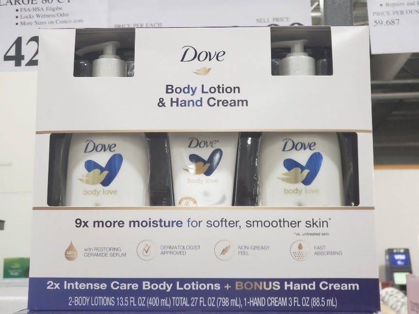 Box of Dove hand lotion