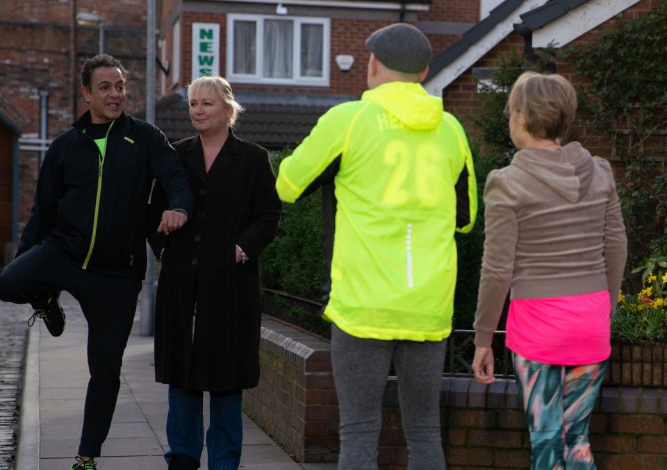 Monday, April 29: Sally insists on taking Tim on a power walk