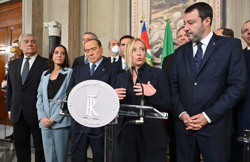 Giorgia Meloni with other leaders of the Brothers of Italy party